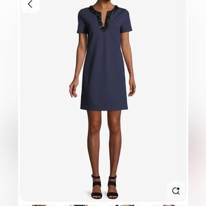 Tory Burch Navy Mini Dress with Embellished Neckline